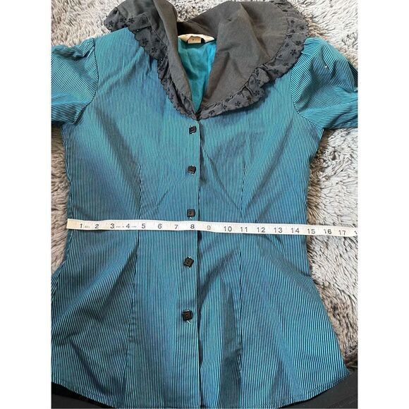 Vintage prairie style blouse and skirt set stripe with oversized collar size xs - Picture 5 of 11